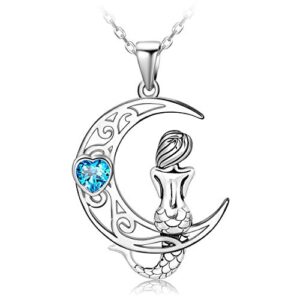 distance mermaid necklace for women 925 sterling silver sea mermaid crescent moon necklace birthday jewelry gifts for women wife mom