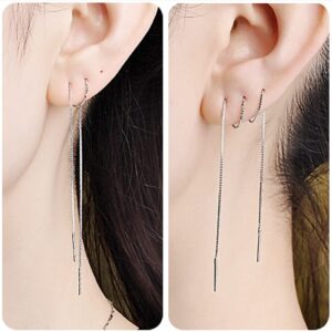 A Pair 925 Sterling Silver Tassel Threader Drop Earrings Long Chain Ear Line