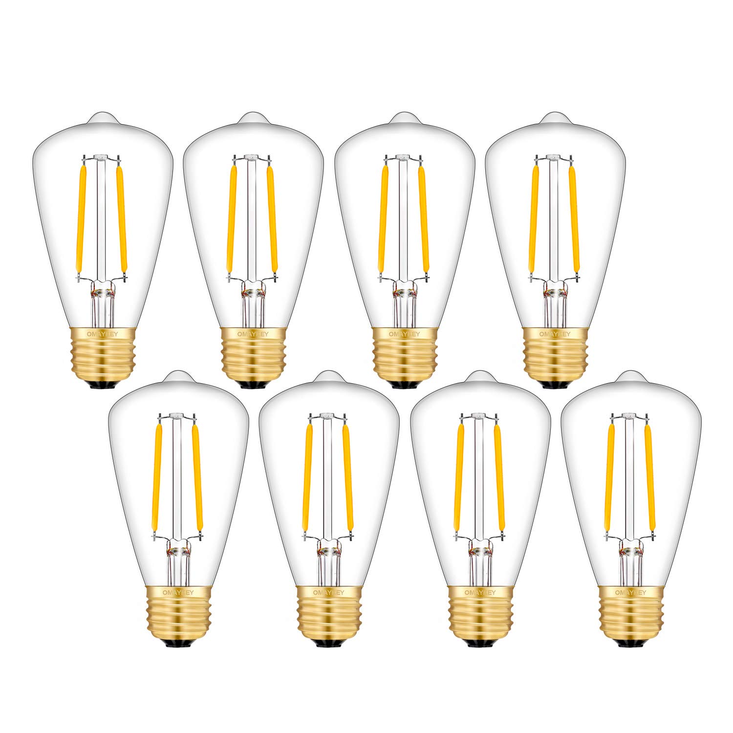 OMAYKEY 2W LED Edison Bulb 25W Equivalent 3000K Soft White 250 LM, E26 Base Antique Edison Style Clear Glass Tiny ST48 Dimmable LED Chandelier Filament Light Bulbs, Pack of 8