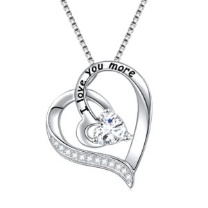 flyow i love you more heart necklace for women sterling silver cz pendant 18 inch, best valentine's day jewelry gifts (i love you more)