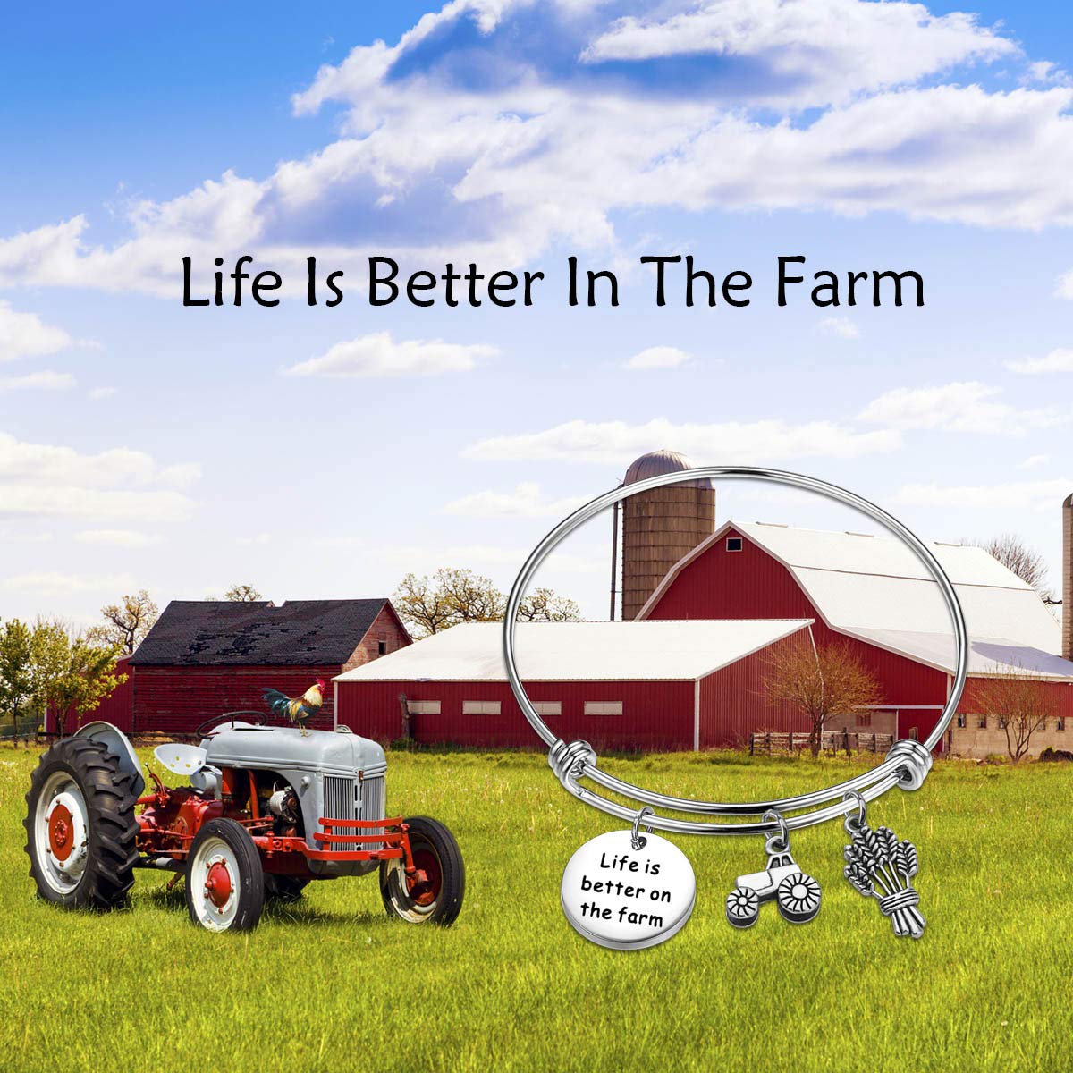 ENSIANTH Life is Better On The Farm Bracelet Farmer Gift Farm Lover Gift Crops Pendant Jewelry Ranch Gift (The Farm Bracelet)