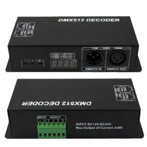 High Power Dmx Led Decoder Controller Led DMX 512 Dimmer Driver DC12V-24V for led rgb strip or lights (3 Channel(with digital display))