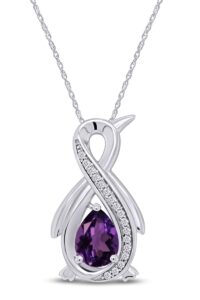 pear simulated amethyst & diamond accent infinity penguin pendant necklace 14k white gold over sterling silver with 18" chain