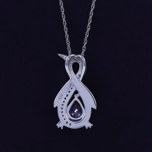 Pear Simulated Amethyst & Diamond Accent Infinity Penguin Pendant Necklace 14k White Gold Over Sterling Silver with 18" Chain