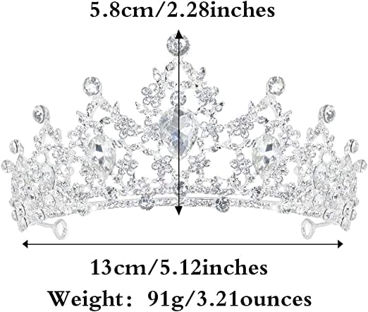 TOCESS Silver Crown for Women Crystal Tiara for Girls Rhinestone Queen Princess Crown for Bridal Wedding Prom Costume Party Quinceanera Hair Accessories, Ideal Gift for Women (Silver)