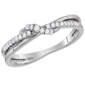 solid 10k white gold round diamond crossover stackable band engagement wedding anniversary ring 1/6 ct. - size 5