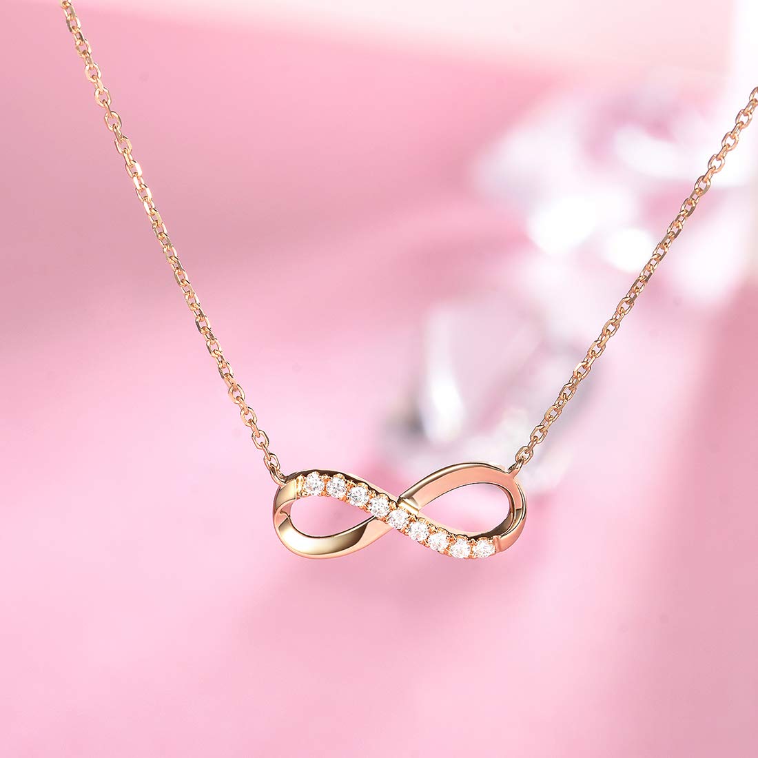 FANCIME 14K Solid Yellow Gold Small Infinity Diamond Pendant Forever Love Necklace Fine Dainty Jewelry Anniversary Birthday Mother's Day Gifts For Women Girlfriend, 16" + 2" Extender (0.072cttw, I-J Color, SI2 Clarity)