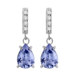 10k white gold genuine pear-shape tanzanite and diamond drop dangle earrings