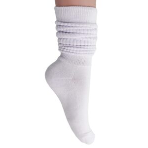 AWS/American Made Slouch Socks Cotton Scrunch Knee High Extra Long and Heavy Socks (White, 2)