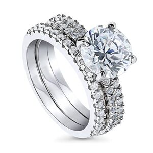 BERRICLE Sterling Silver Hidden Halo Wedding Engagement Rings Cubic Zirconia CZ Solitaire Ring Set for Women, Rhodium Plated Size 10