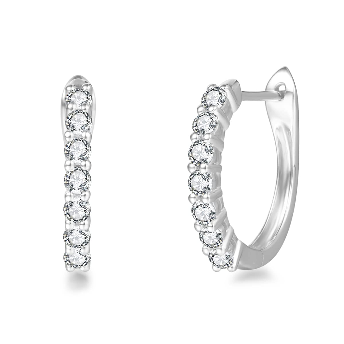 FANCIME Mothers Day Gifts 14k Solid White Gold Round Cut Prong 1/5cttw Moissanite Hoop Earrings Small Little Tiny Huggie Hoop Earrings Dainty Fine Jewelry for Women D-E Color VVS Clarity - 15mm