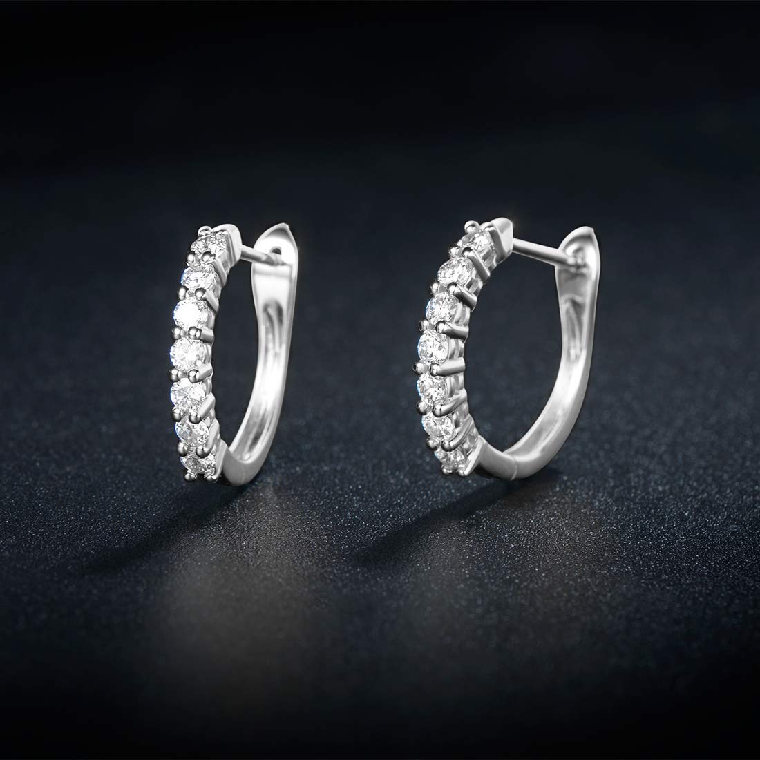 FANCIME Mothers Day Gifts 14k Solid White Gold Round Cut Prong 1/5cttw Moissanite Hoop Earrings Small Little Tiny Huggie Hoop Earrings Dainty Fine Jewelry for Women D-E Color VVS Clarity - 15mm