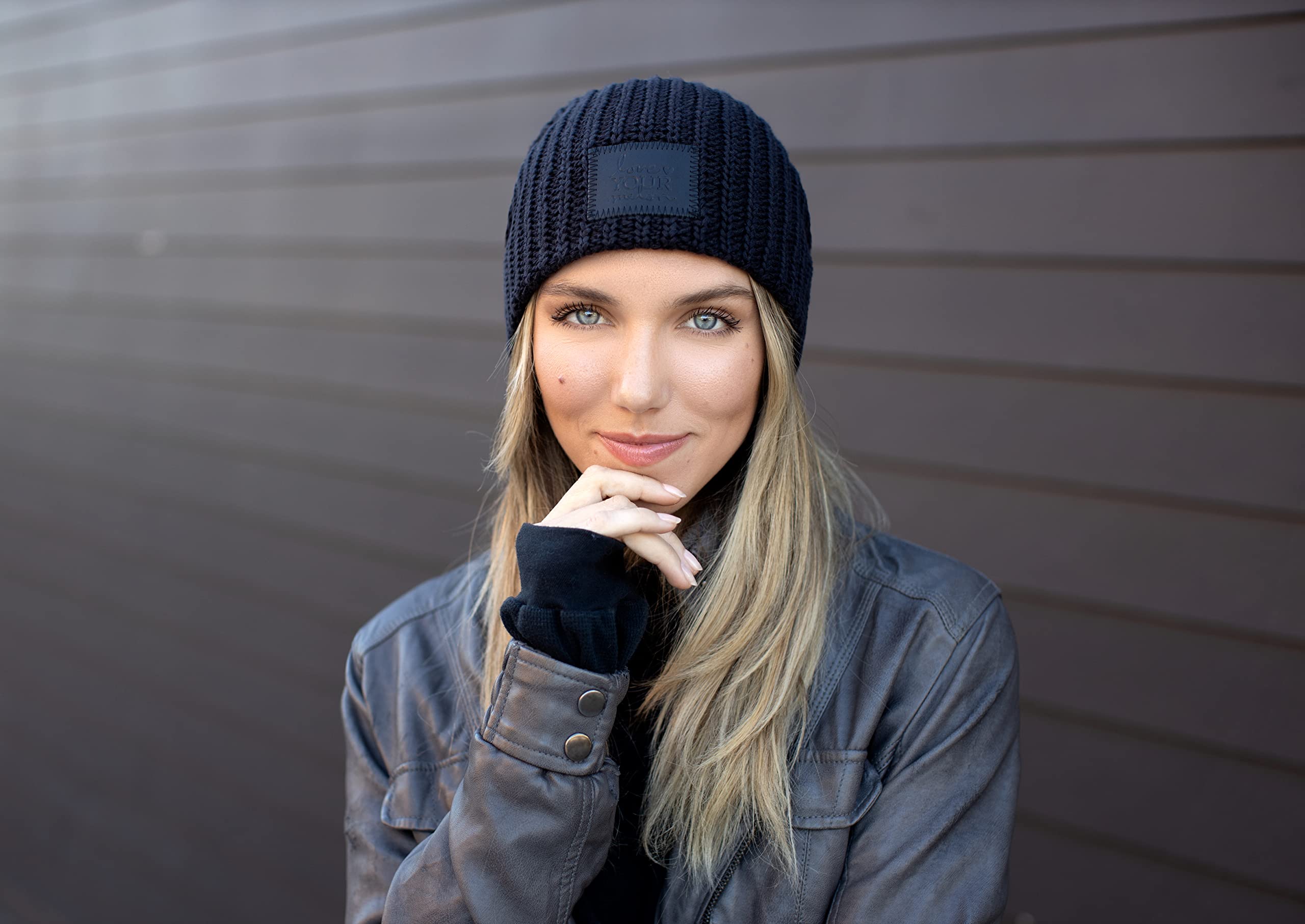 Love Your Melon Beanie for Men & Women Black Leather Beanie, Winter Hats, Cool Beanies, 100% Cotton Made Lined Knit Warm Thick Skully