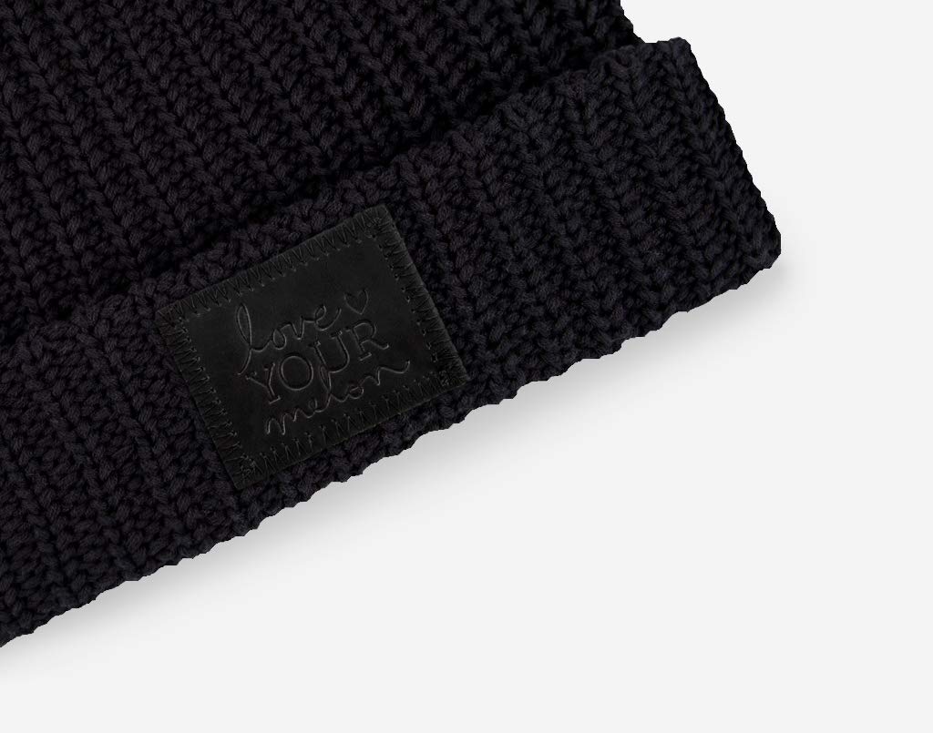 Love Your Melon Beanie for Men & Women, Leather Pom Beanie Black, Winter Hats, Unisex Beanies, 100% Cotton Made Lined Knit Warm Thick Skully