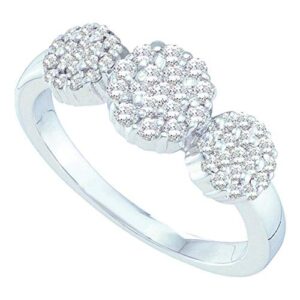 Solid 14k White Gold Round Diamond Triple Flower Cluster Engagement Wedding Anniversary Ring Band 1/2 Ct. - Size 5