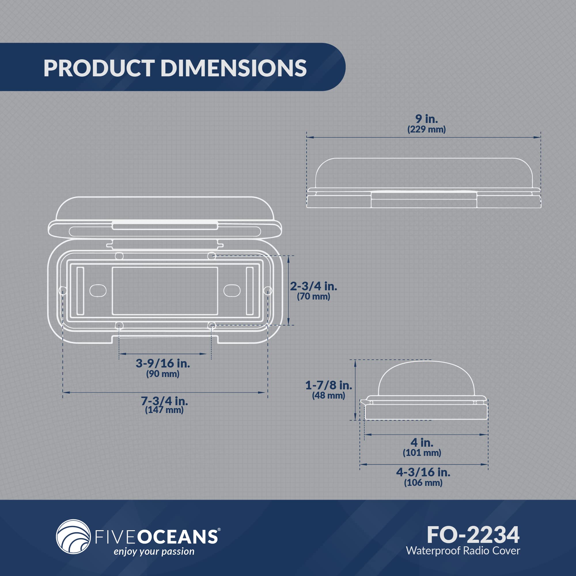 Five Oceans FO-2234-1 Marine Radio Cover, Water Resistant Heavy-Duty Boat Stereo Cover with Flip-up Door & Spring Loaded Release