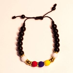 CharmsOfTheWorld Handmade Bracelet from Medellin - Colombia Flag Colors - Cat's eye gemstone and steel beads - Sliding Knot