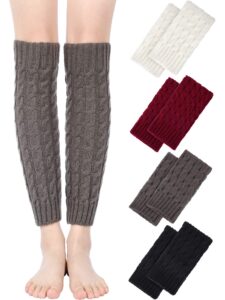 satinior 4 pairs women knit leg warmers knitted crochet long boot socks for winter, 4 colors