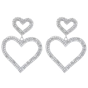 rave envy silver heart earrings for women, heart shaped earrings - statement earrings for womens