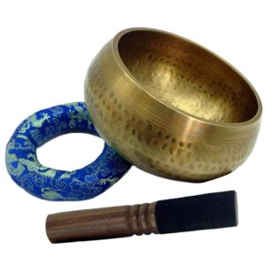 2.2 Pounds Large 5.90 Inches Meditation Grade Professional Quality Hand Hammered Tibetan Singing Bowl Set Yoga Sound Bowl Made with Seven Metals for Healing and Relaxation