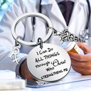 LQRI Rx Pharmacist Pharmacy Keychain Rx Symbol Rx Gift I Can Do All Things Through Christ Who Strengthens Me Keychain Pharmacy Technician Gift Rx Graduation Gift (sliver)