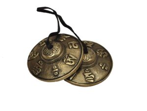 hand tuned meditation tibetan tingsha cymbals bell - musical instruments manjeera - traditional percussion instrument indian folk devotional music -om mane padme hum symbols embossed