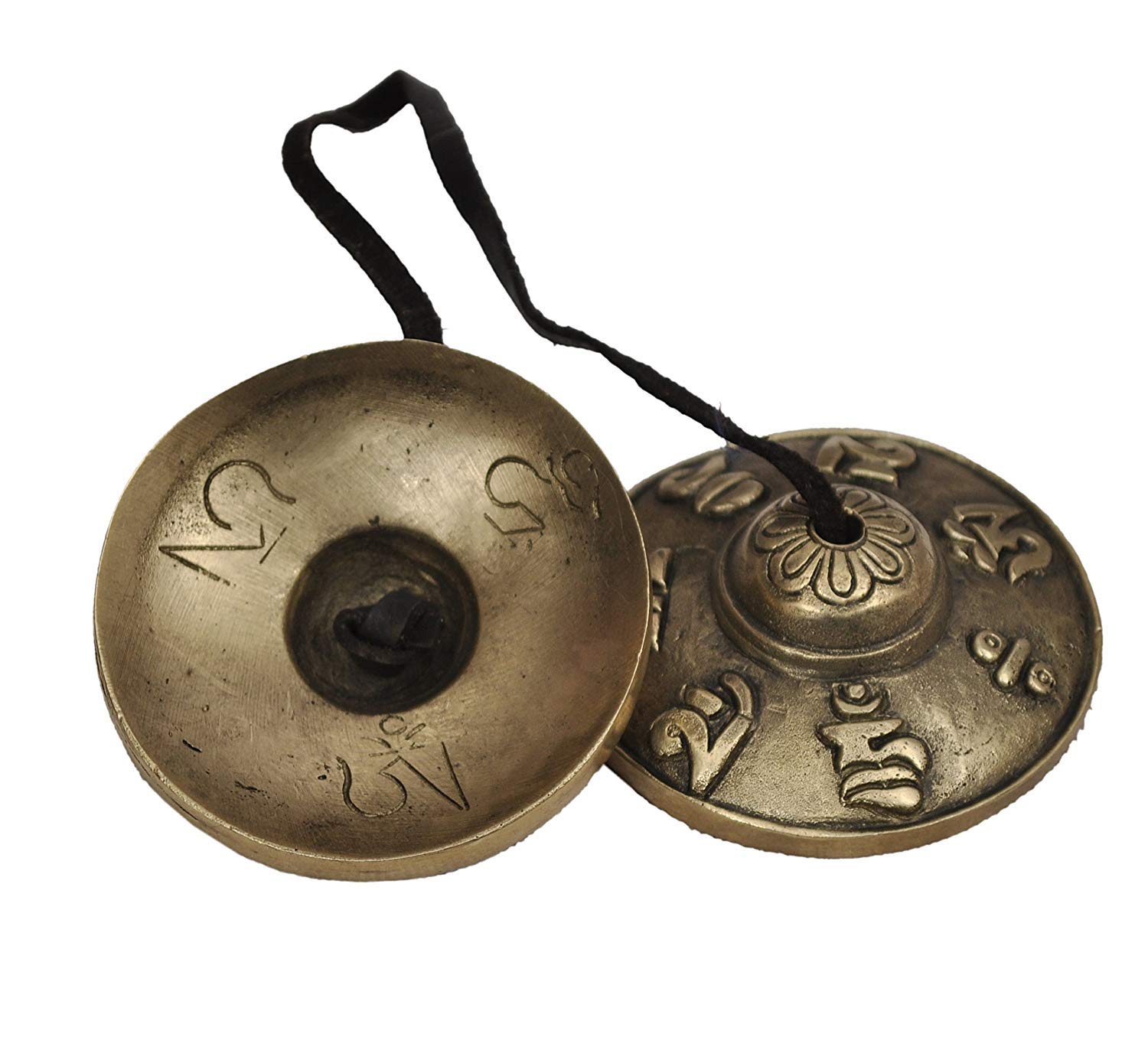 Hand Tuned Meditation Tibetan Tingsha Cymbals Bell - Musical Instruments Manjeera - Traditional Percussion Instrument Indian folk devotional music -OM Mane Padme Hum Symbols Embossed