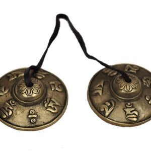 Hand Tuned Meditation Tibetan Tingsha Cymbals Bell - Musical Instruments Manjeera - Traditional Percussion Instrument Indian folk devotional music -OM Mane Padme Hum Symbols Embossed