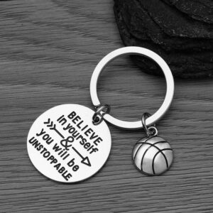 Sportybella Basketball Keychain, Basketball Player Gifts, Believe in Yourself & You Will Be Unstoppable Keychain for Men and Women