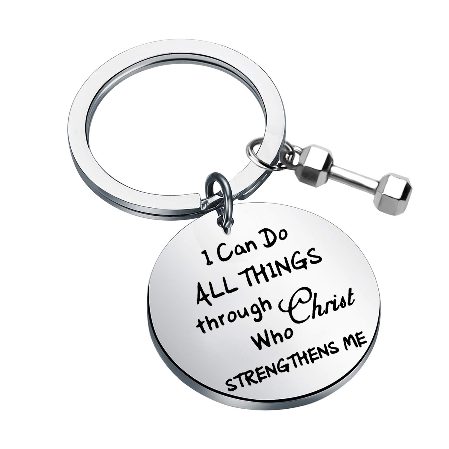 LQRI Workout Keychain Fitness Gift I Can Do All Things Through Christ Who Strengthens Me Bodybuilder Gift Trainer Gift