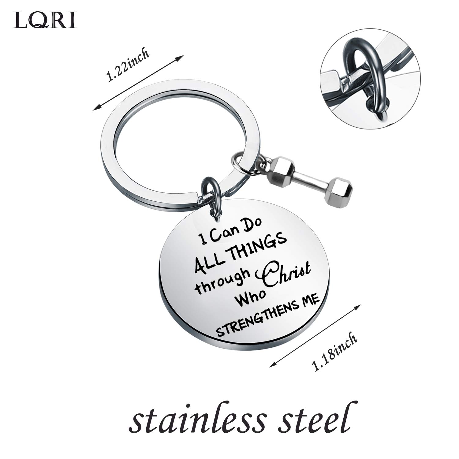 LQRI Workout Keychain Fitness Gift I Can Do All Things Through Christ Who Strengthens Me Bodybuilder Gift Trainer Gift