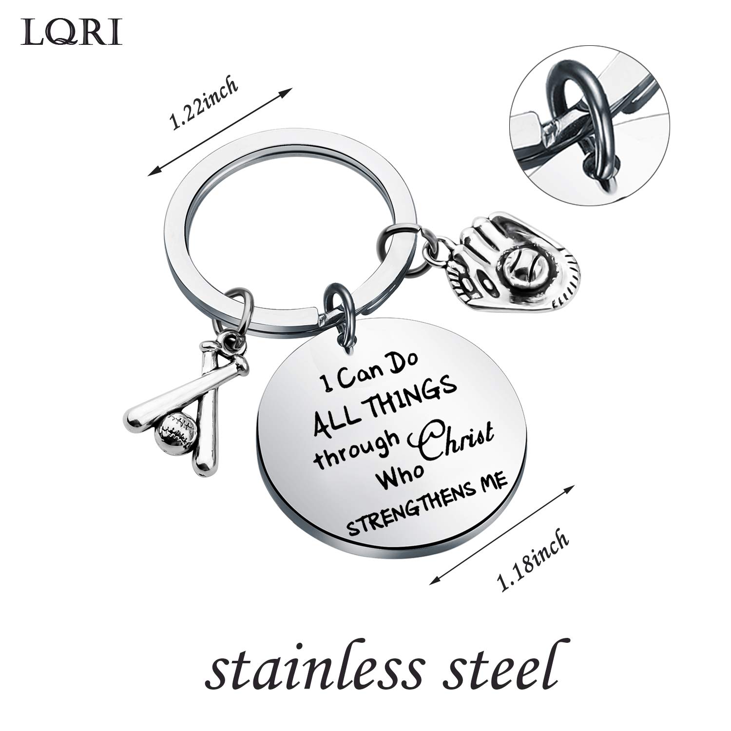 LQRI Baseball Keychain Baseball Player Gift Baseball Coach Gift I Can Do All Things Through Christ Who Strengthens Me Keychain Baseball Jewelry Softball Jewelry Gift (sliver)