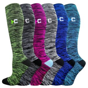 6 pairs graduated compression socks for women&men 20-30mmhg knee high socks travel hiking running stocking(multicoloured,small/medium(us size))