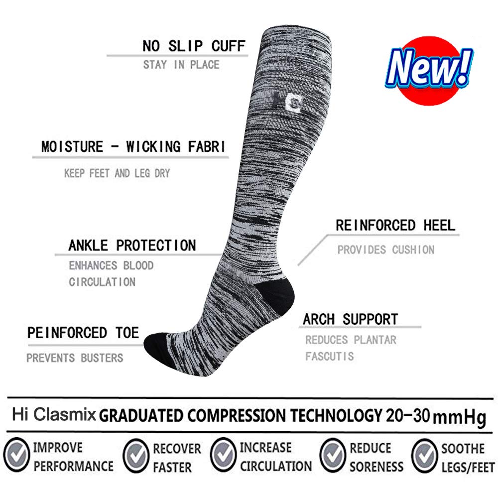 6 Pairs Graduated Compression Socks for Women&Men 20-30mmhg Knee High Socks Travel Hiking Running Stocking(Multicoloured,Small/Medium(US SIZE))