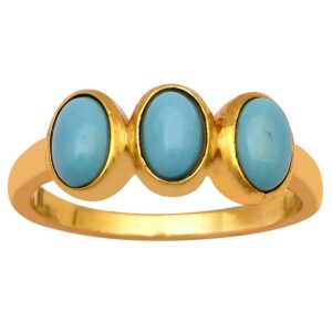 trio stone oval cab turquoise gemstone 14 kt gold plated sterling sold silver vintage ring december birthstone ring (12)