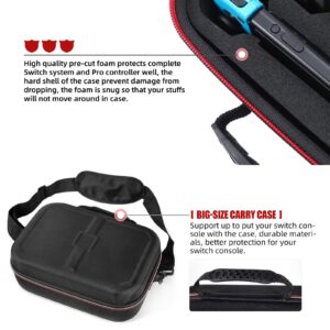 Deluxe Travel Carrying Case for Nintendo Switch / Switch Lite, Sturdy Hard Shell Carrying Bag for Storage Switch Console, Dock, Pro Controller, Accessories with Shoulder Strap 18 Game Cards Slot