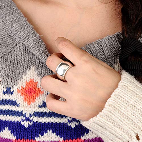 Boho-Magic 925 Sterling Silver Spinner Dome Ring for Women Fidget Ring Band Wide Hammered (8)