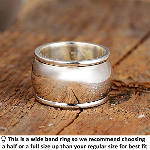 Boho-Magic 925 Sterling Silver Spinner Dome Ring for Women Fidget Ring Band Wide Hammered (8)