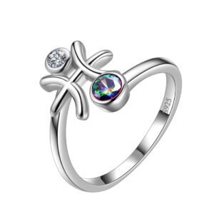 aurora tears pisces zodiac rings women 12 constellation horoscope sign 925 sterling silver mystic rainbow topaz astrology star adjustable birthday gifts fire topaz present dr0087y