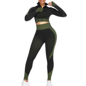 joymode two piece women workout sets longsleeve gym outfits crop top tummy control high waist leggings set