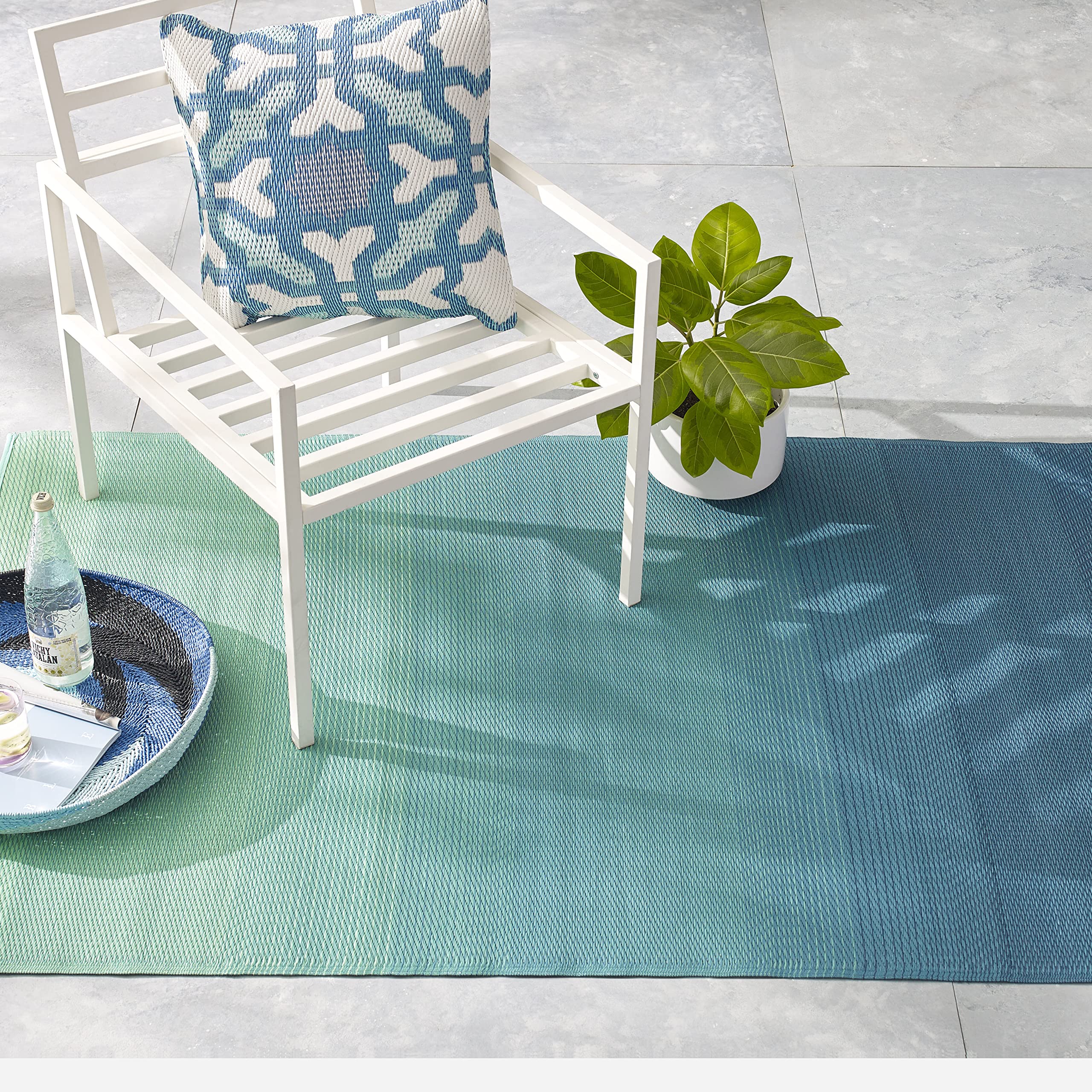 Fab Habitat Outdoor Rug - Waterproof, Fade Resistant, Crease-Free - Premium Recycled Plastic - Ombre - Large Patio, Deck, Sunroom, Camping, RV - Big Sur - Teal - 6 x 9 ft