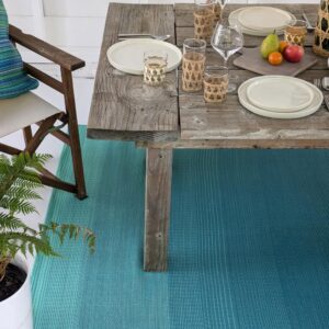 Fab Habitat Outdoor Rug - Waterproof, Fade Resistant, Crease-Free - Premium Recycled Plastic - Ombre - Large Patio, Deck, Sunroom, Camping, RV - Big Sur - Teal - 6 x 9 ft