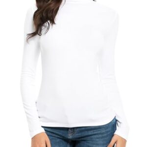 Womens Mock Turtleneck Long Sleeve Stretch Fitted Underscrubs Layer Tee Tops (XL, White)