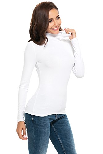 Womens Mock Turtleneck Long Sleeve Stretch Fitted Underscrubs Layer Tee Tops (XL, White)