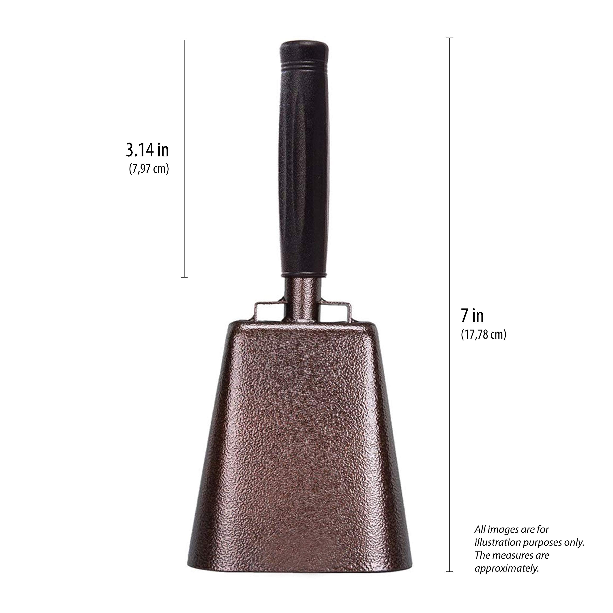 7 in. steel cowbell/Noise makers with handles. Cheering Bell for sporting, football games, events. Large solid school hand bells. Cowbells. Percussion Musical Instrument. Cow Bell Alarm (Copper)