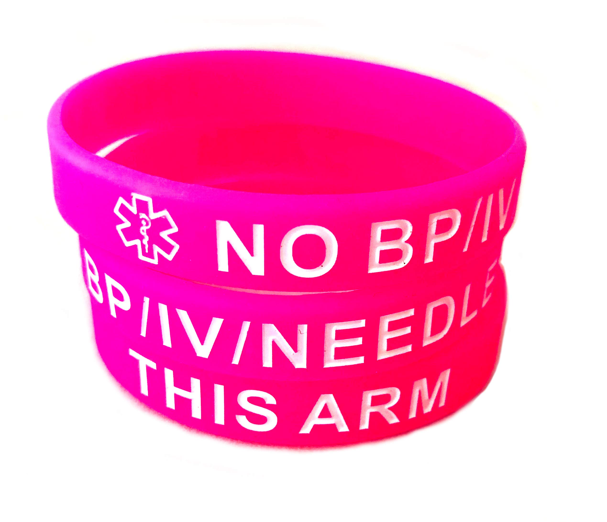 Pink NO/BP/IV Needles This Arm Silicone Bracelets Lot of 2 (8 Inches Standard)