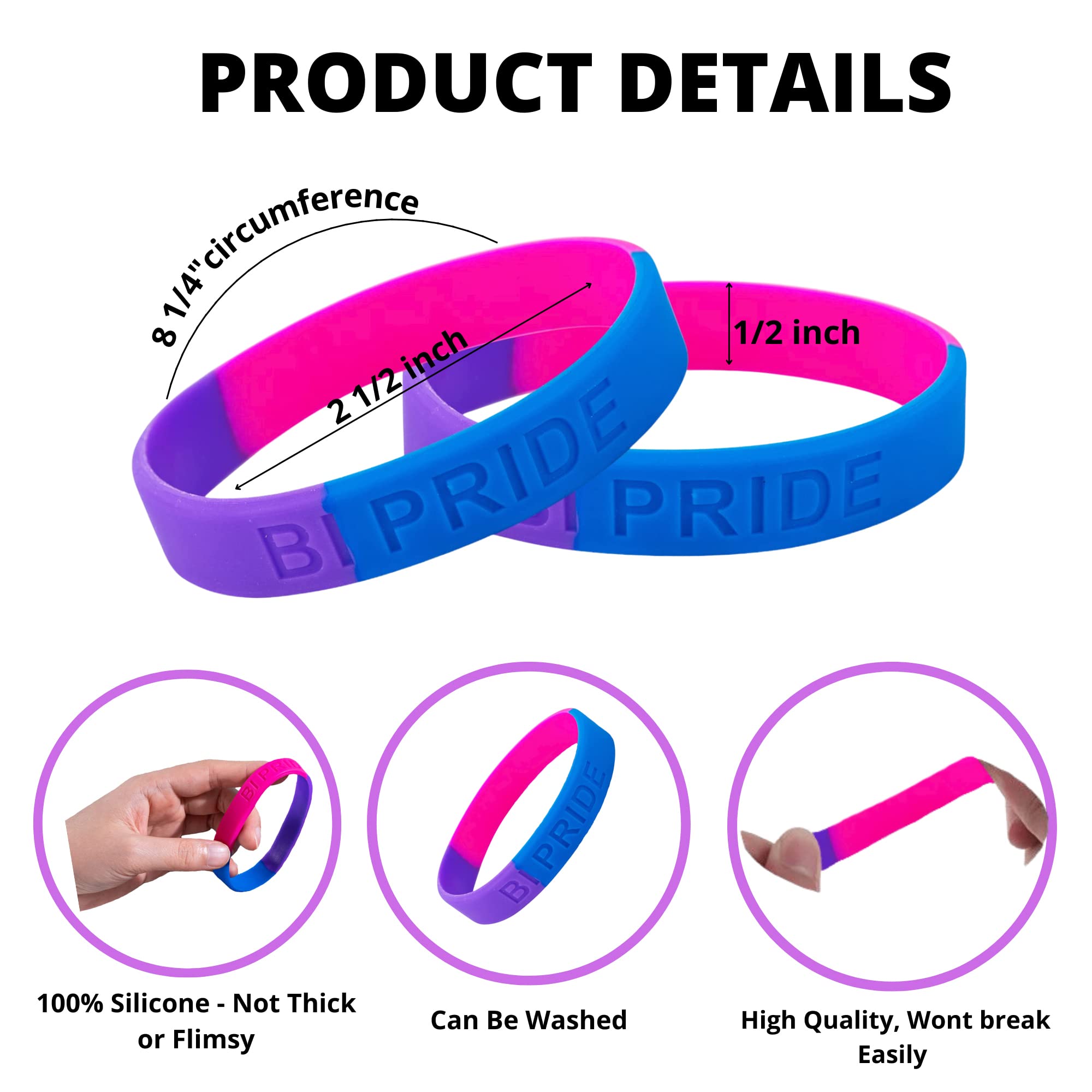 Fundraising For A Cause 50 Pack Bisexual Gay Pride Silicone Bracelets - Purple/Blue/Pink BI Pride Flag Rubber Wristbands