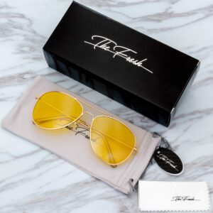 The Fresh Men Women Polarized Night Vision Driving Anti-Glare Glasses Yellow Lens Frame Ultra Light (125b-Gold, Yellow Night Vision)