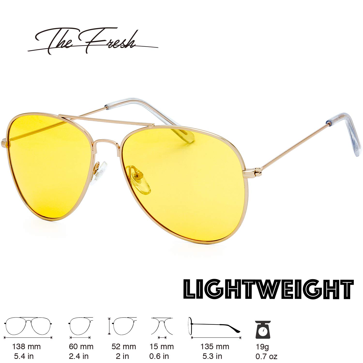 The Fresh Men Women Polarized Night Vision Driving Anti-Glare Glasses Yellow Lens Frame Ultra Light (125b-Gold, Yellow Night Vision)