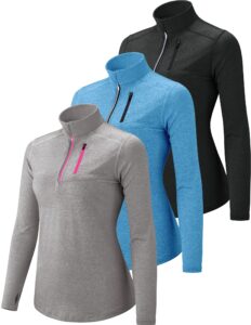 women's quick dry long sleeve quarter zip pullover shirts with thumb holes and pocket (set 1, large)